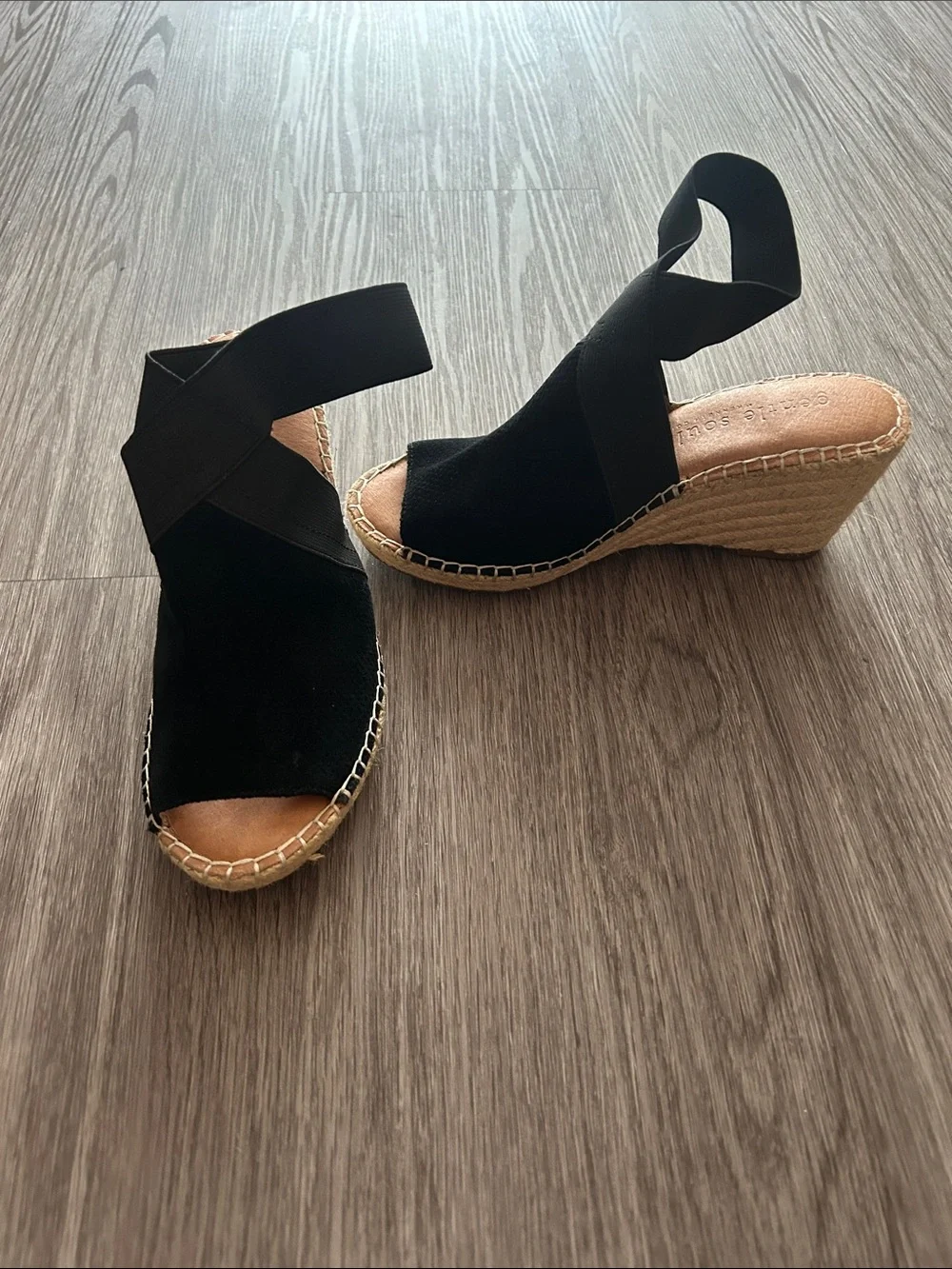 Gentle Souls Women's Black Suede Espadrille Slingback Sandals size 6.5